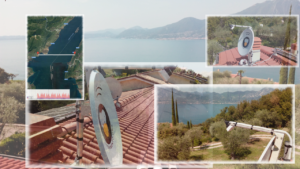 vista dal monte baldo del lago di garda del tetto dove è installata l'antenna