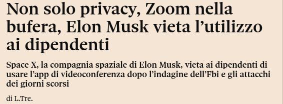 prima parte articolo dulla privacy zoom e elon musk