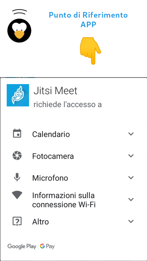 permessi richiesti dall'app jitsi