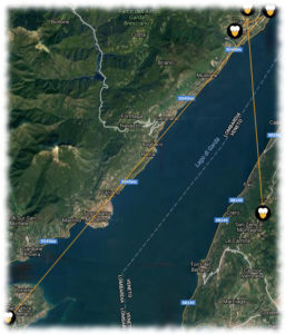mappa del lago di garda con link radio tra tignale e il monte baldo